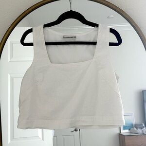 White Linen Square Neck Tank
